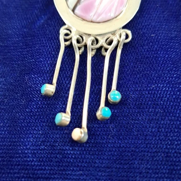 Vintage Native American Multi Stone On Sterling Silver Dangle Earrings Post - Picture 6 of 16